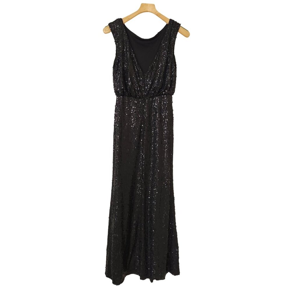 David's Bridal Long Black Sequin Sleeveless Gown Dress Formal Prom Wedding Glam - Picture 2 of 13